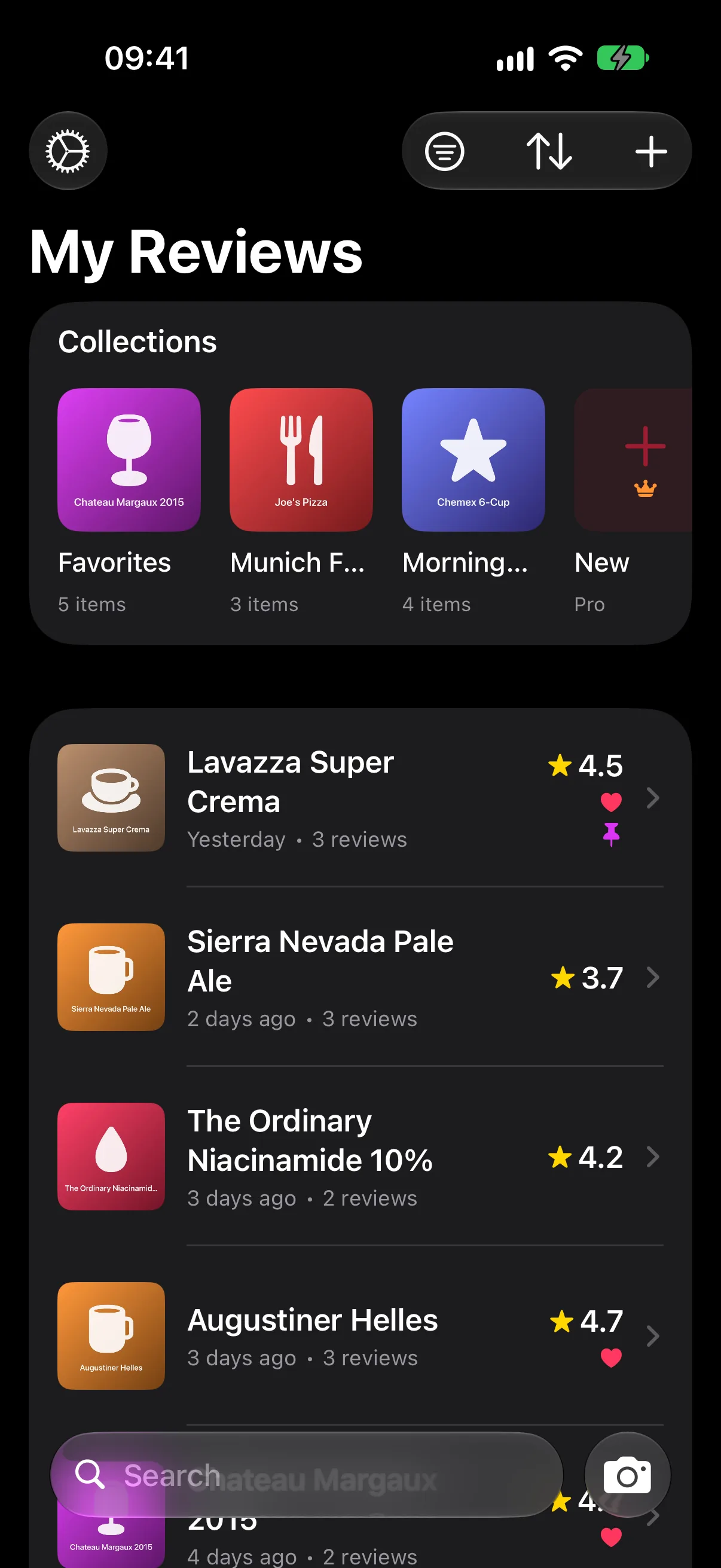 The My Reviews list with twelve rated items and a row of collections across the top.